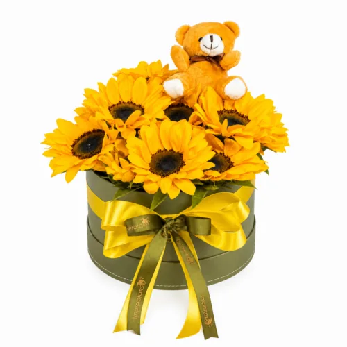 Box di girasoli con orsetto teddy